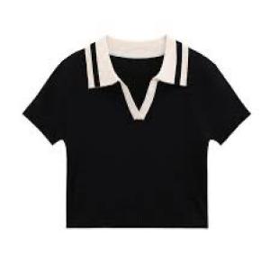 Black T-shirt white v collar